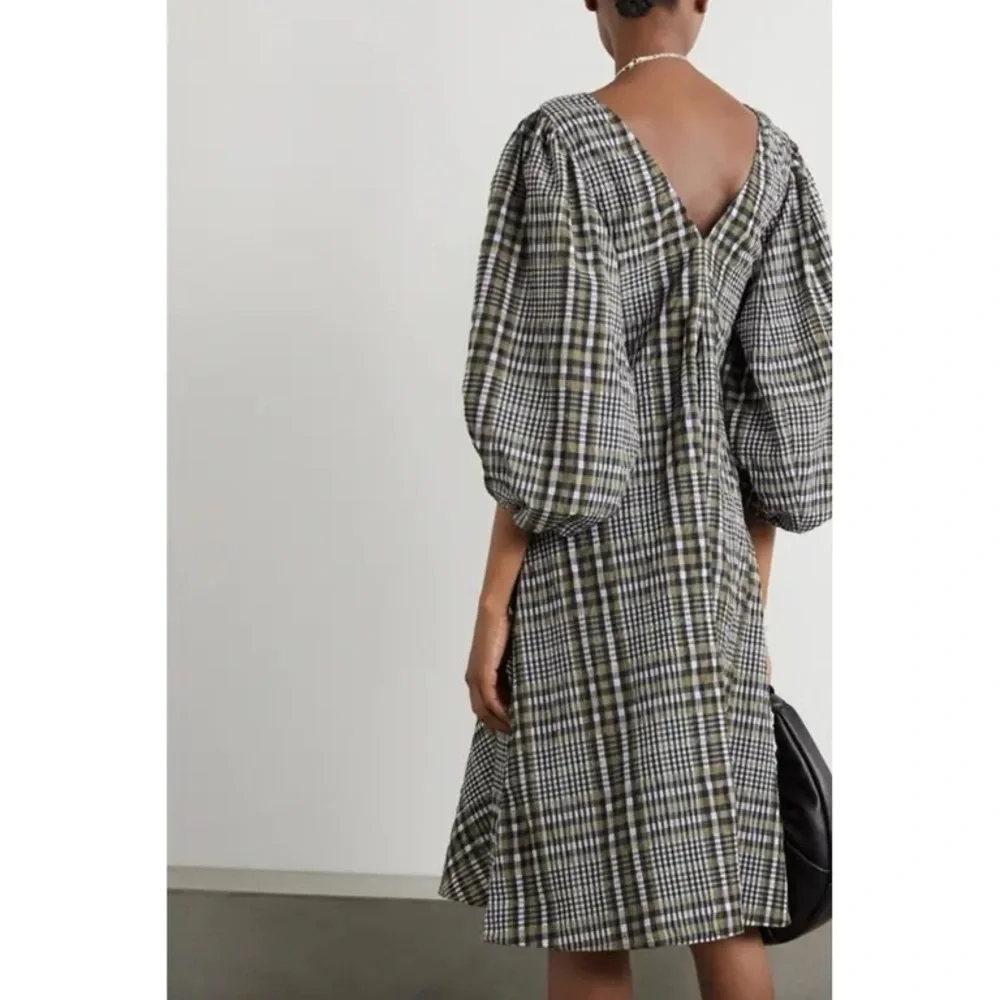 Ganni Seersucker Check Dress in Kalamata - Picture 3 of 8